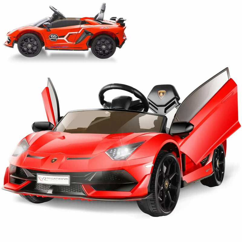 Licensed Lamborghini Electric Ride On Car with 3 Speeds, Headlights, and Hydraulic Doors - 12V