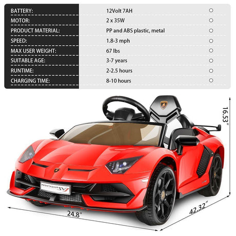 12V Licensed Lamborghini Electric Ride On Car for Kids with Remote Control and MP3 Player