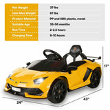 12V Lamborghini Ride-On Car for Kids with Remote Control, 3 Speeds, LED Lights, and USB