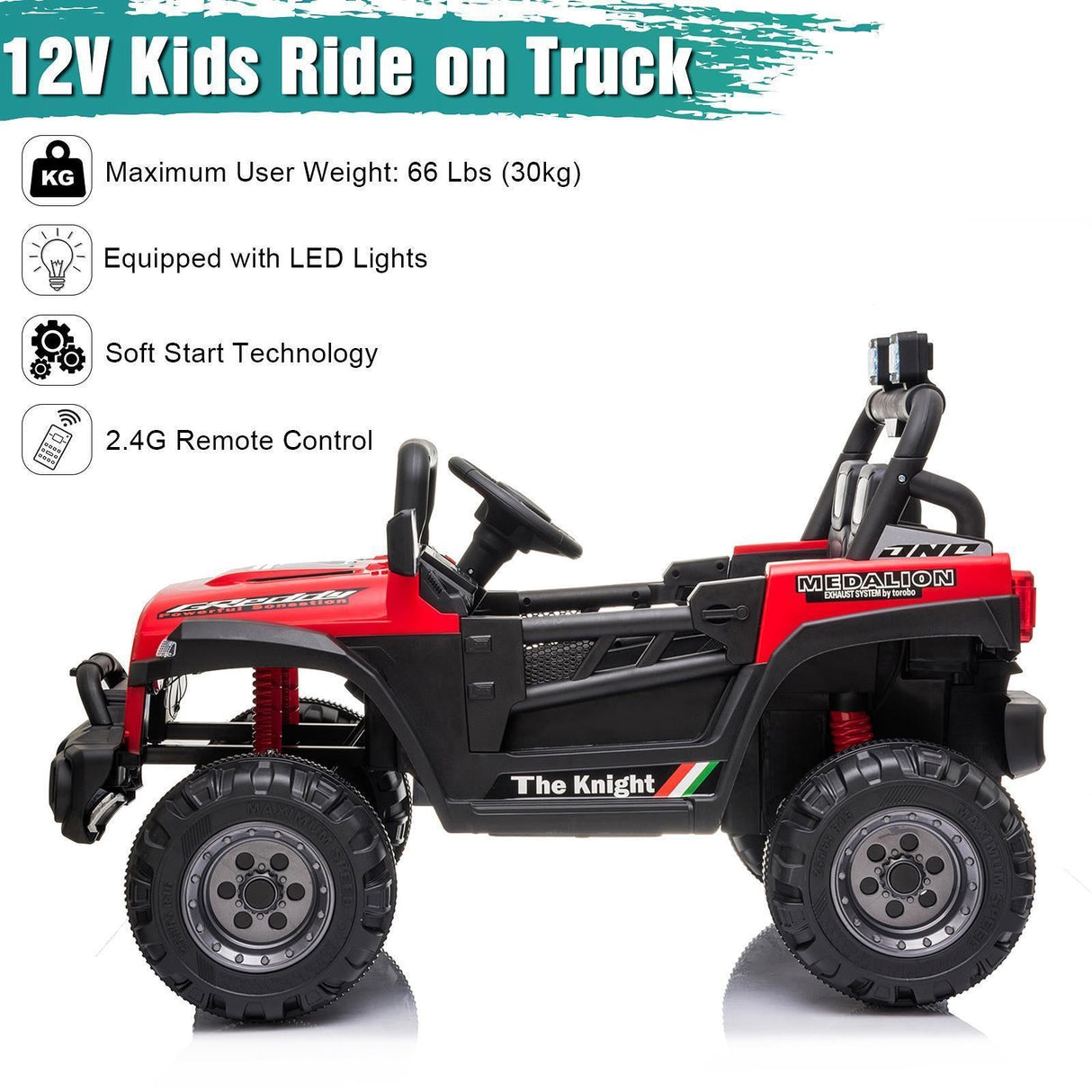 Electric Off-Road Truck for Kids with LED Lights - 12V 4.5AH Battery Powered Ride On Toy
