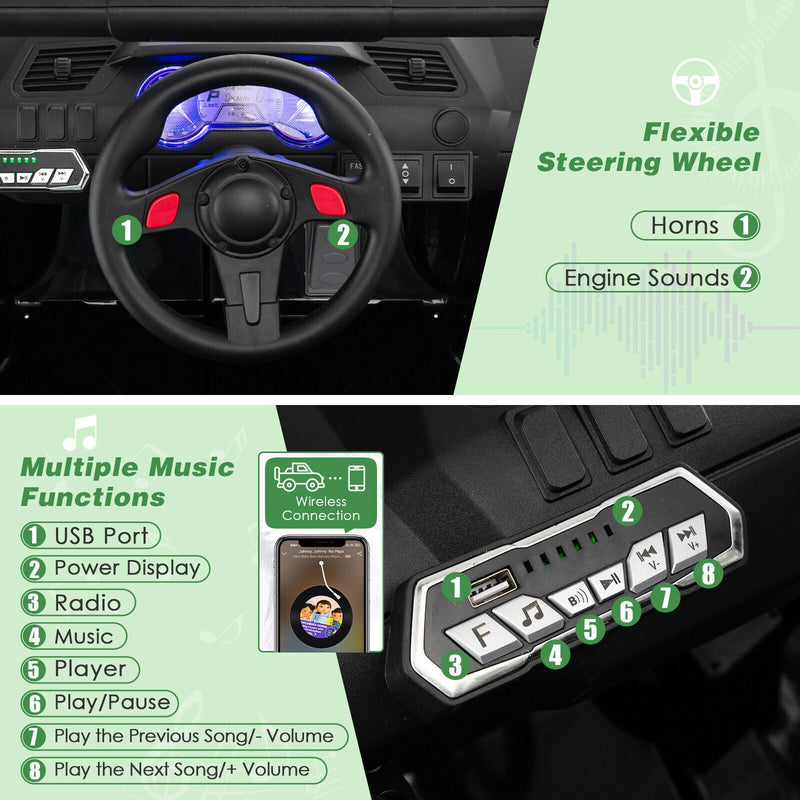 Electric Off-Road Truck for Kids with Realistic Horns and Engine Sounds - 12V