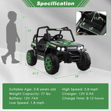 Electric Off-Road UTV Ride-On Truck for Kids with Remote Control, LED Lights, and Music - Green
