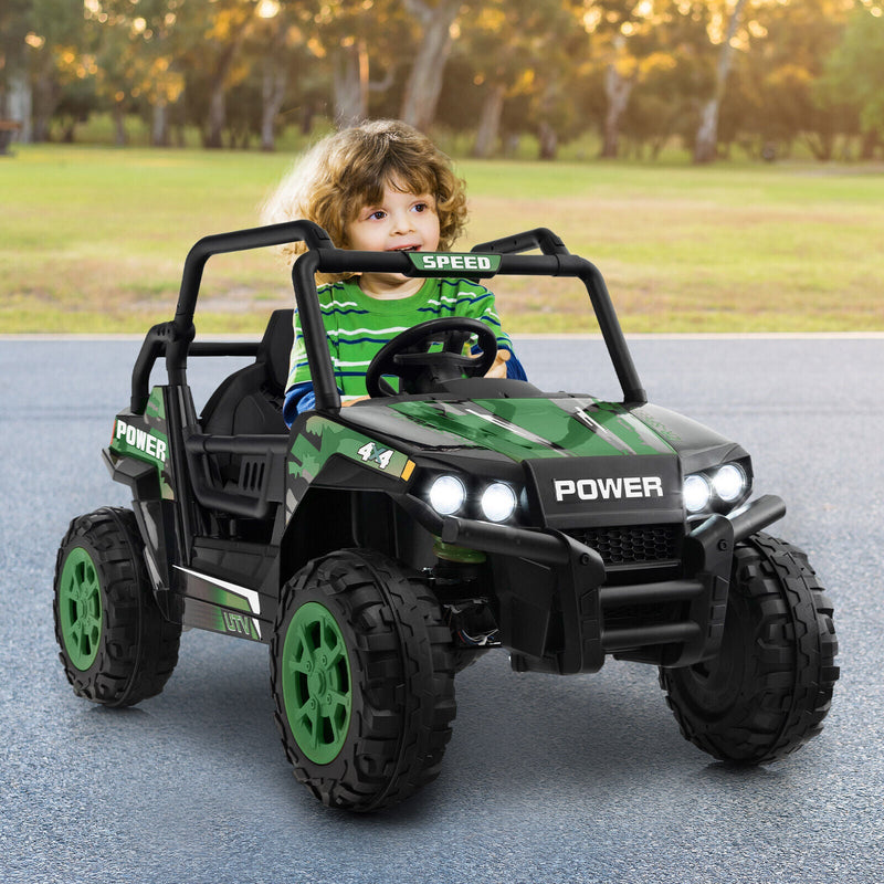 Electric Off-Road UTV Ride-On Truck for Kids with Remote Control, LED Lights, and Music - Green