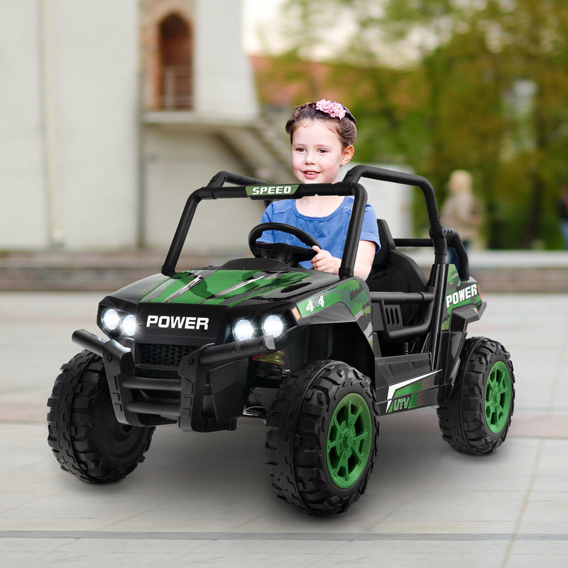 Electric Off-Road UTV Ride-On Truck for Kids with Remote Control, LED Lights, and Music - Green