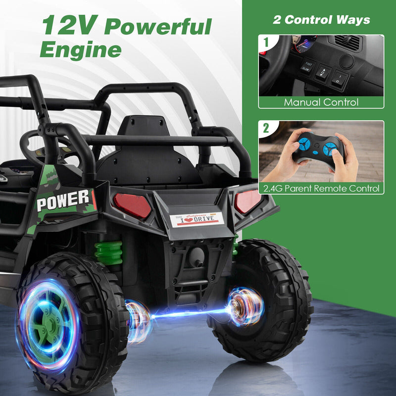 Electric Off-Road UTV Ride-On Truck for Kids with Remote Control, LED Lights, and Music - Green