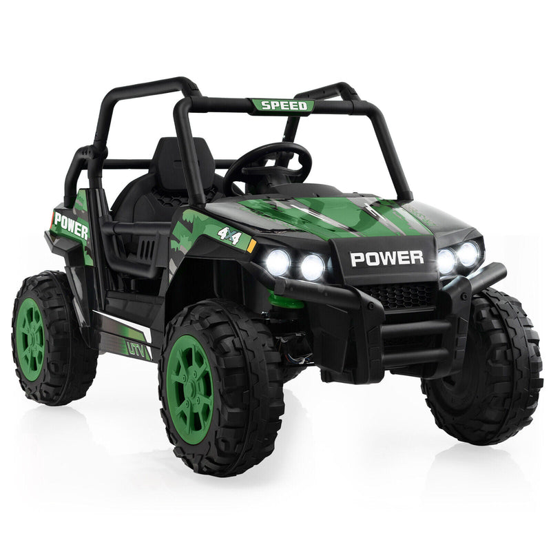 Electric Off-Road UTV Ride-On Truck for Kids with Remote Control, LED Lights, and Music - Green