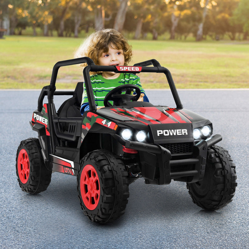 Electric Off-Road UTV Ride-On Truck for Kids with Remote Control, LED Lights, and Music - Red
