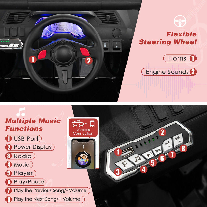 Electric Off-Road UTV Ride-On Truck for Kids with Remote Control, LED Lights, and Music - Red