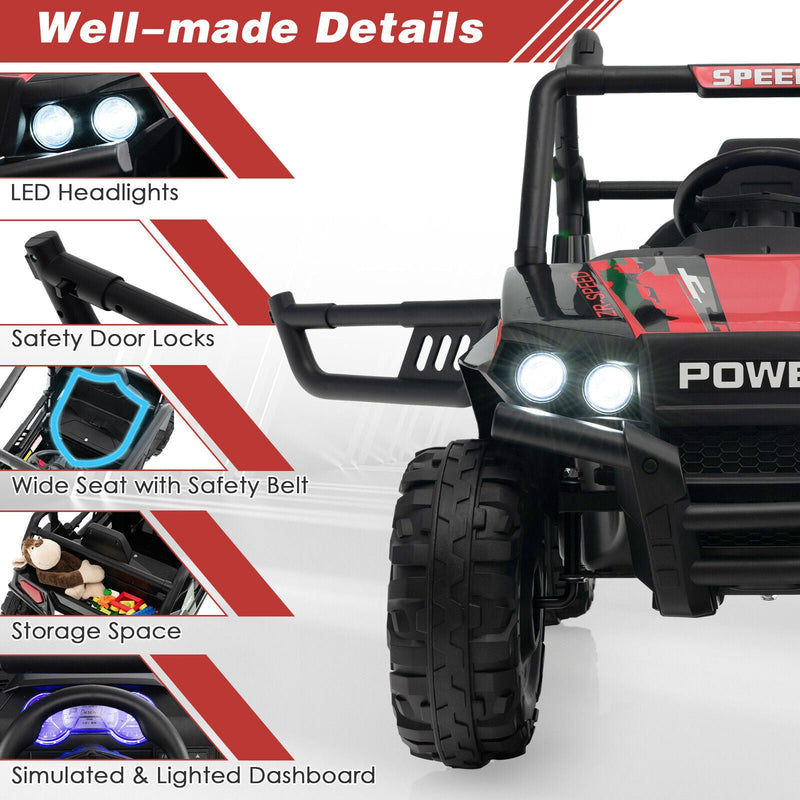 Electric Off-Road UTV Ride-On Truck for Kids with Remote Control, LED Lights, and Music - Red