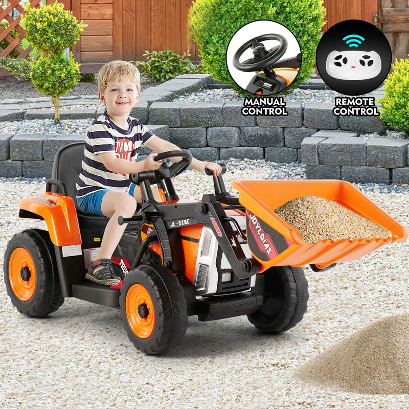Electric Orange Ride-On Excavator Truck with Music, Lights, and Remote Control - 12V, 3 Speeds