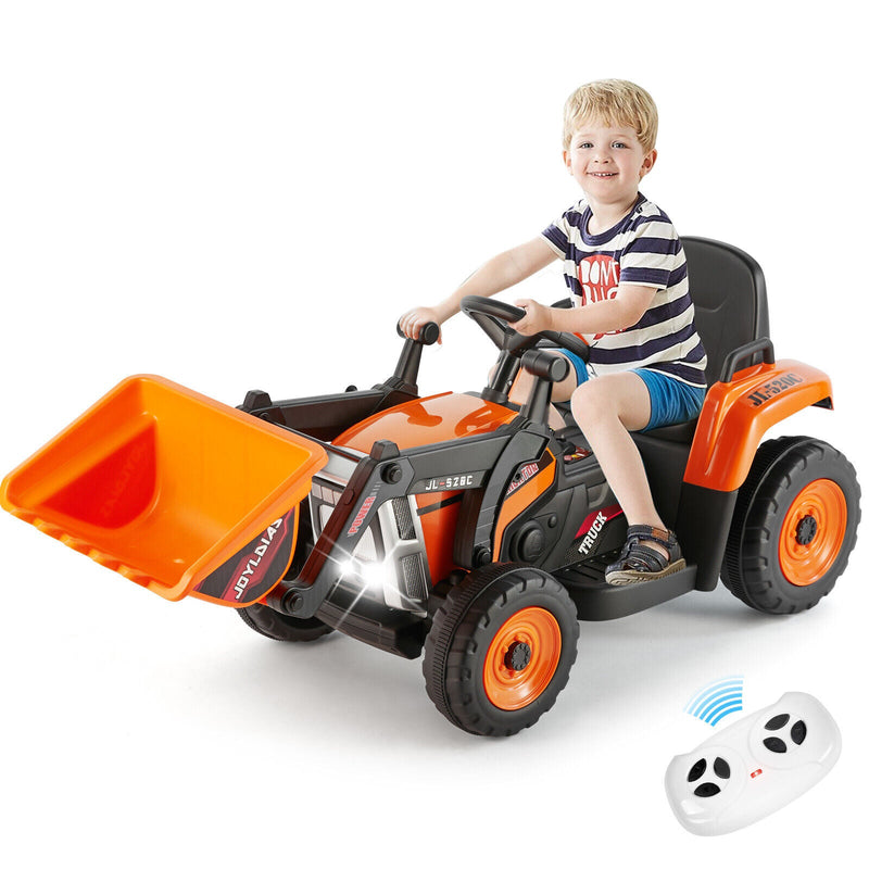 Electric Orange Ride-On Excavator Truck with Music, Lights, and Remote Control - 12V, 3 Speeds