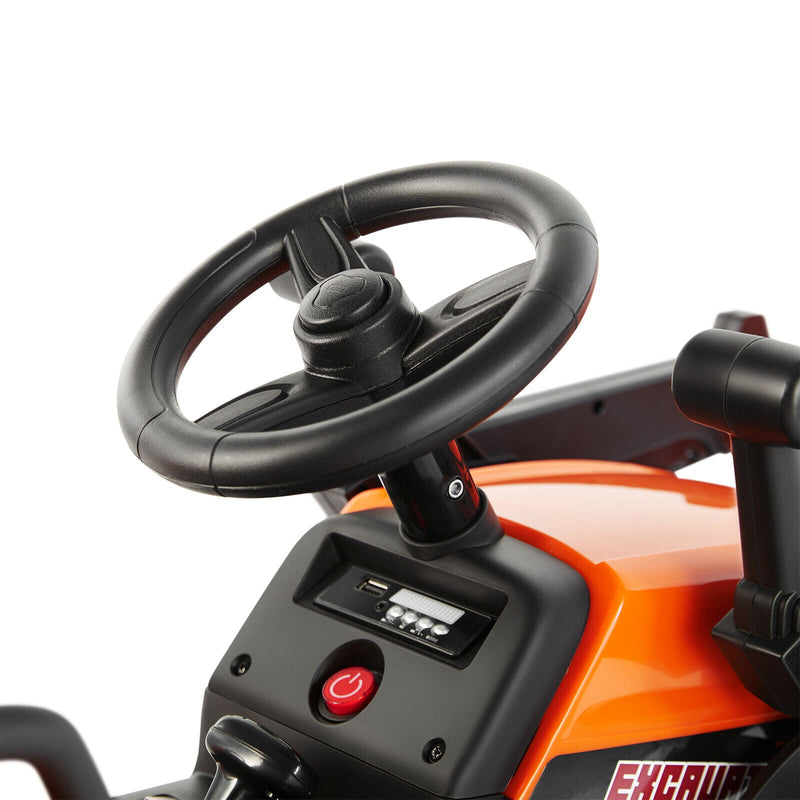 Electric Orange Ride-On Excavator Truck with Music, Lights, and Remote Control - 12V, 3 Speeds