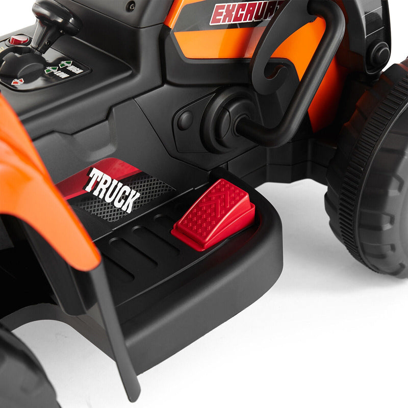Electric Orange Ride-On Excavator Truck with Music, Lights, and Remote Control - 12V, 3 Speeds