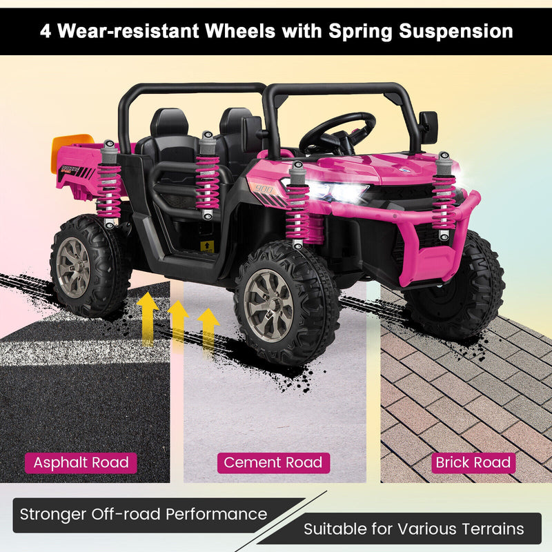 Electric Pink 2 Seater UTV Dump Truck with Remote Control and Functional Dump Bed