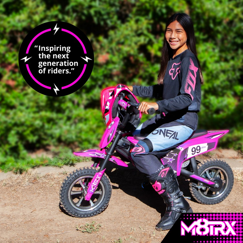 Electric Pink Dirt Bike for Kids - 24V Rechargeable Battery Powered Motorcycle Toy