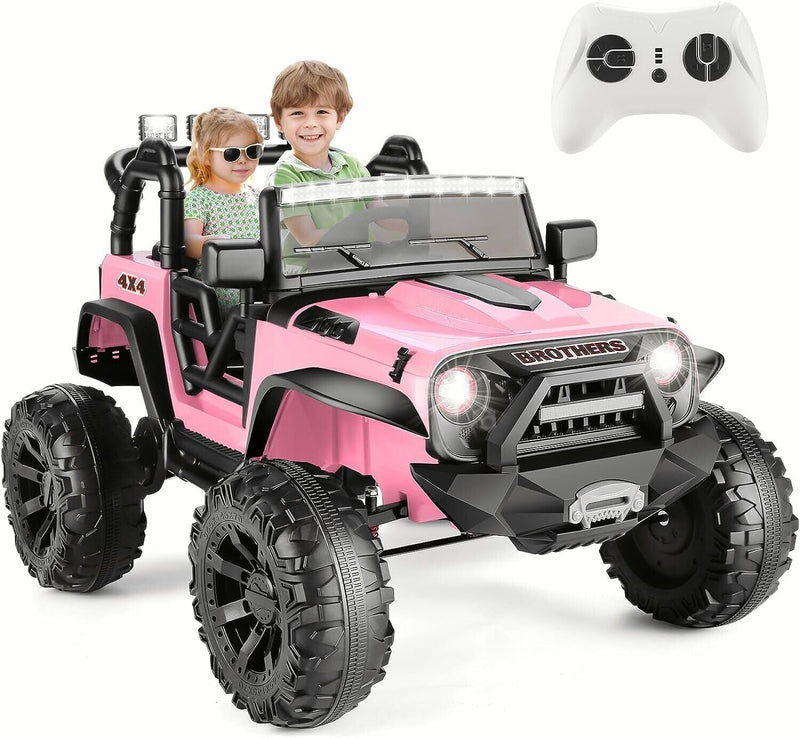 Electric Pink Ride-On Car for Kids with 2x200W Motors, Spring Suspension, and Remote Control