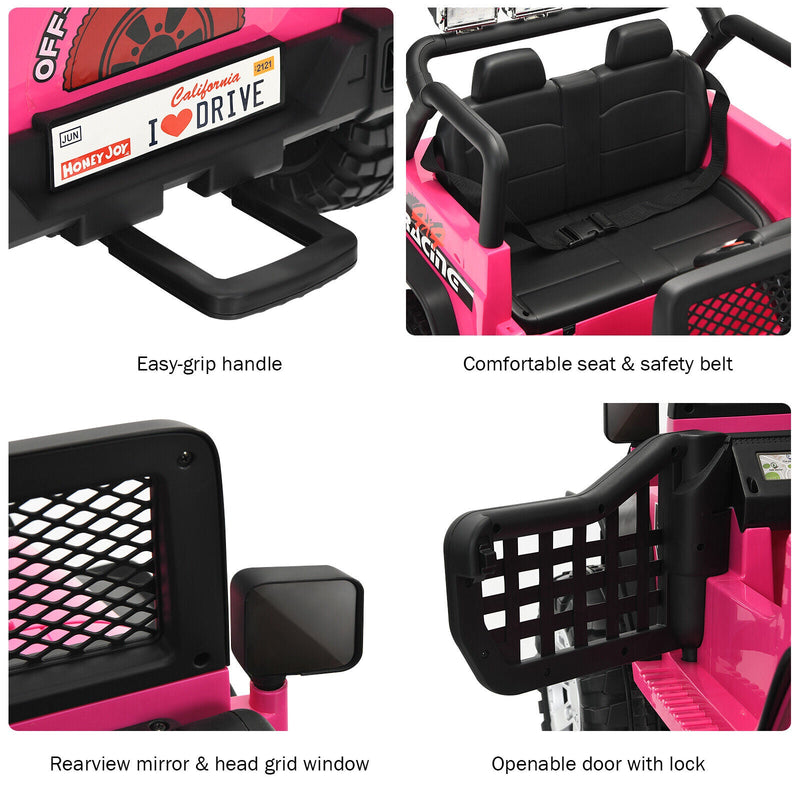 Electric Pink Ride-On Truck for Kids with Remote Control and Lights - 12V