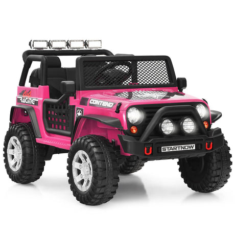 Electric Pink Ride-On Truck for Kids with Remote Control and Lights - 12V