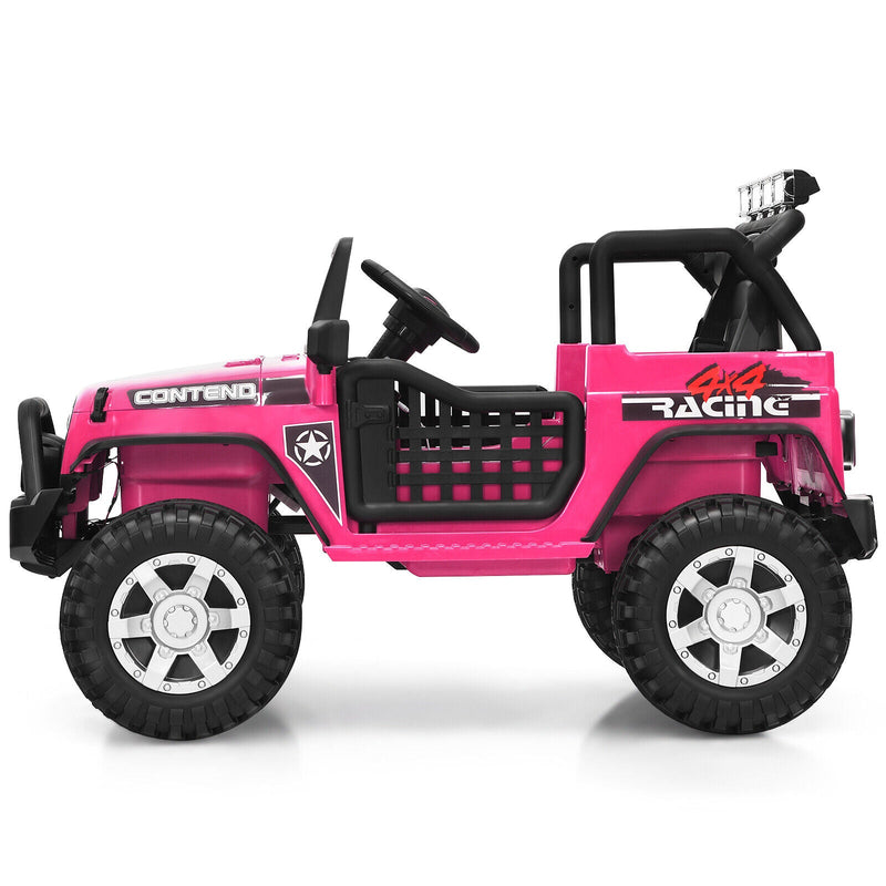 Electric Pink Ride-On Truck for Kids with Remote Control and Lights - 12V