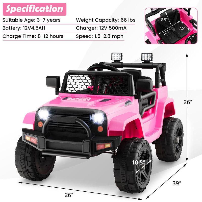 Electric Pink Ride-On Truck for Kids with Remote Control, Music, and Lights