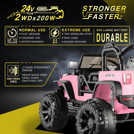 2-Seater Pink Electric Ride-On Truck for Kids with Remote Control - 24V, 2*200W Power