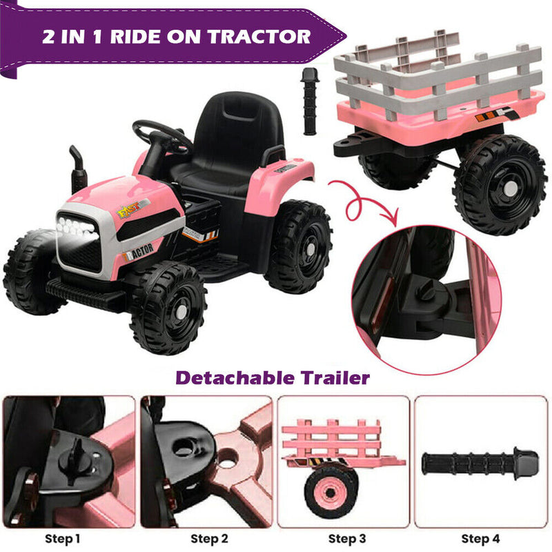 Electric Pink Tractor and Trailer Ride-On Toy for Toddlers - Perfect for Little Farmers!