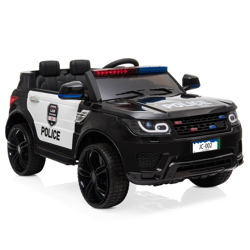 Electric Police Car for Kids with Remote Control, Flashing Lights, Music, and Horn - 12V