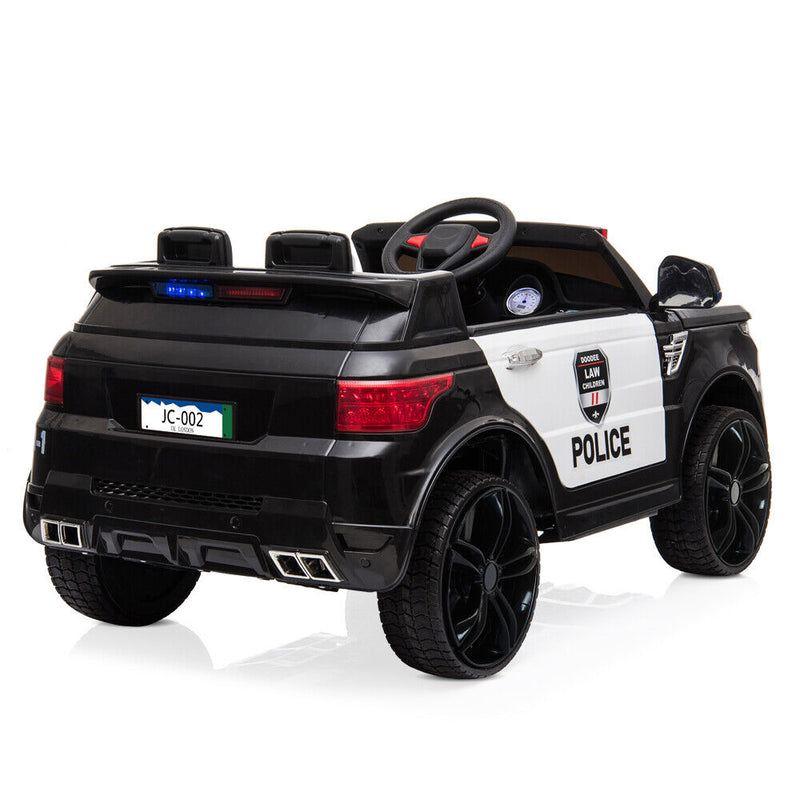 Electric Police Car for Kids with Remote Control, Flashing Lights, Music, and Horn - 12V