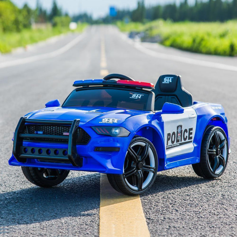 Electric Police Car Kids Ride On SUV Toy with Remote Control, Siren, and Flashing Lights - 12V