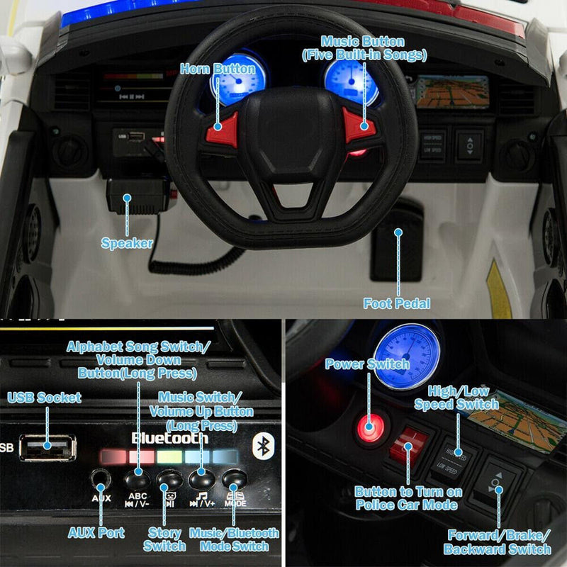 Electric Police Car Ride-On for Kids with Remote Control and LED Siren