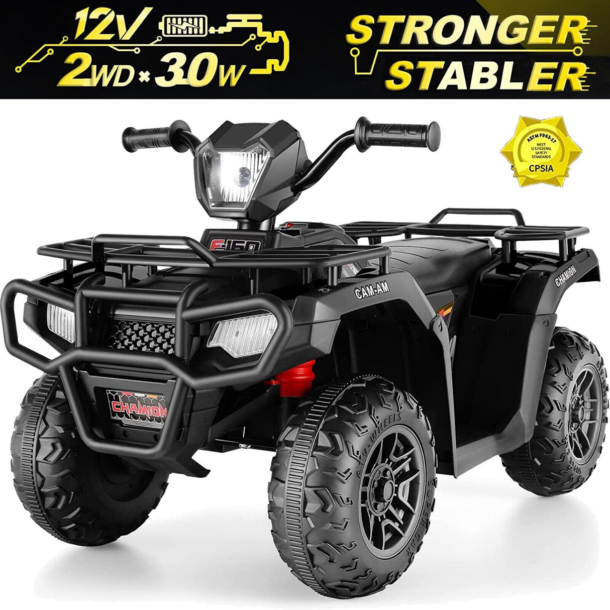 Electric ATV Quad for Kids with 12V Battery, LED Lights, AUX and USB Inputs