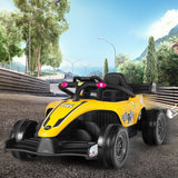 Electric Racing Truck for Kids with 2 Speeds, Remote Control, MP3 Player, and Lights - Yellow