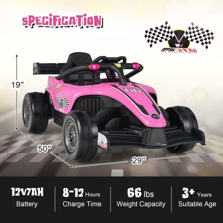 Electric Racing Truck for Kids with Remote & Manual Control and Lights - 12V Girls' Ride-On Toy