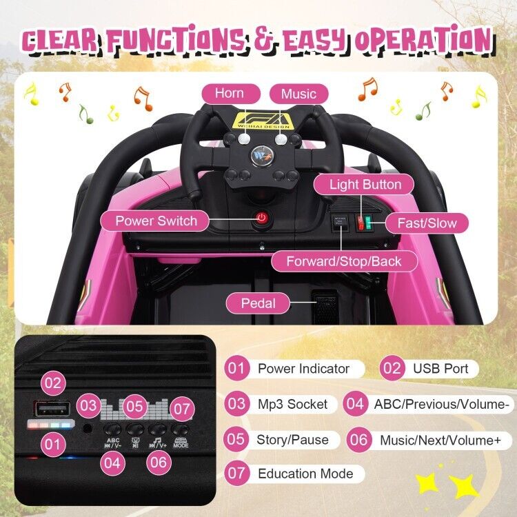 Electric Racing Truck for Kids with Remote & Manual Control and Lights - 12V Girls' Ride-On Toy