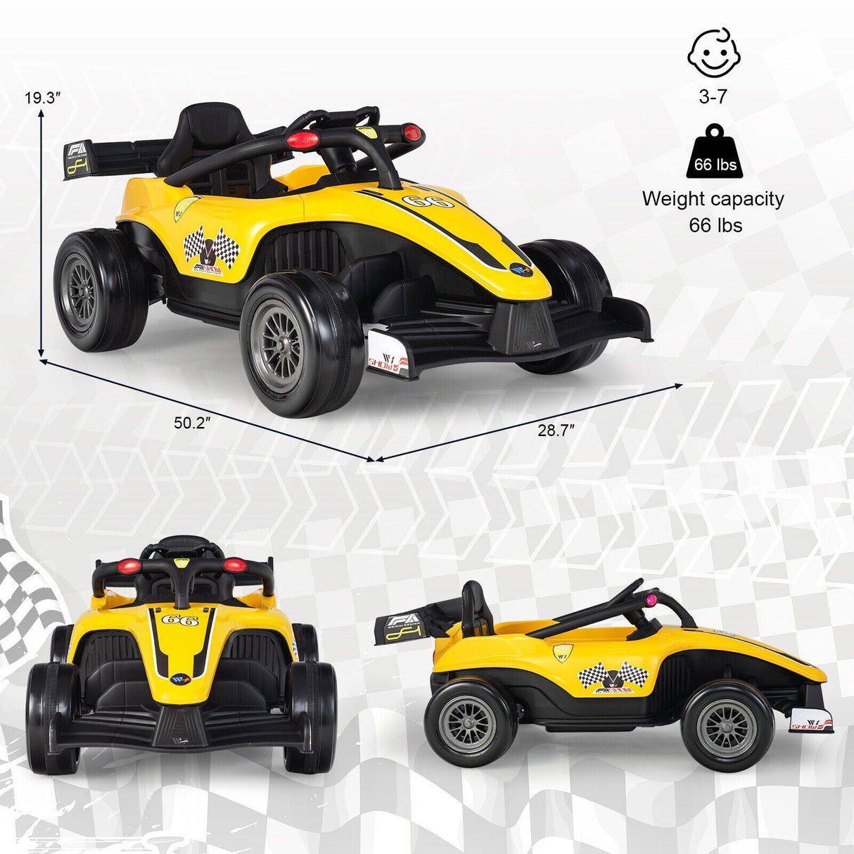 Electric Racing Truck for Kids with Remote Control, MP3 Player, and Lights - Yellow