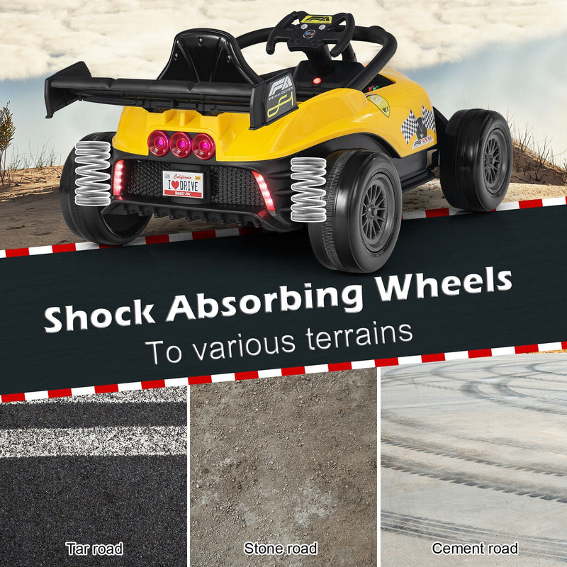 Electric Racing Truck for Kids with Remote Control, MP3 Player, and Lights - Yellow