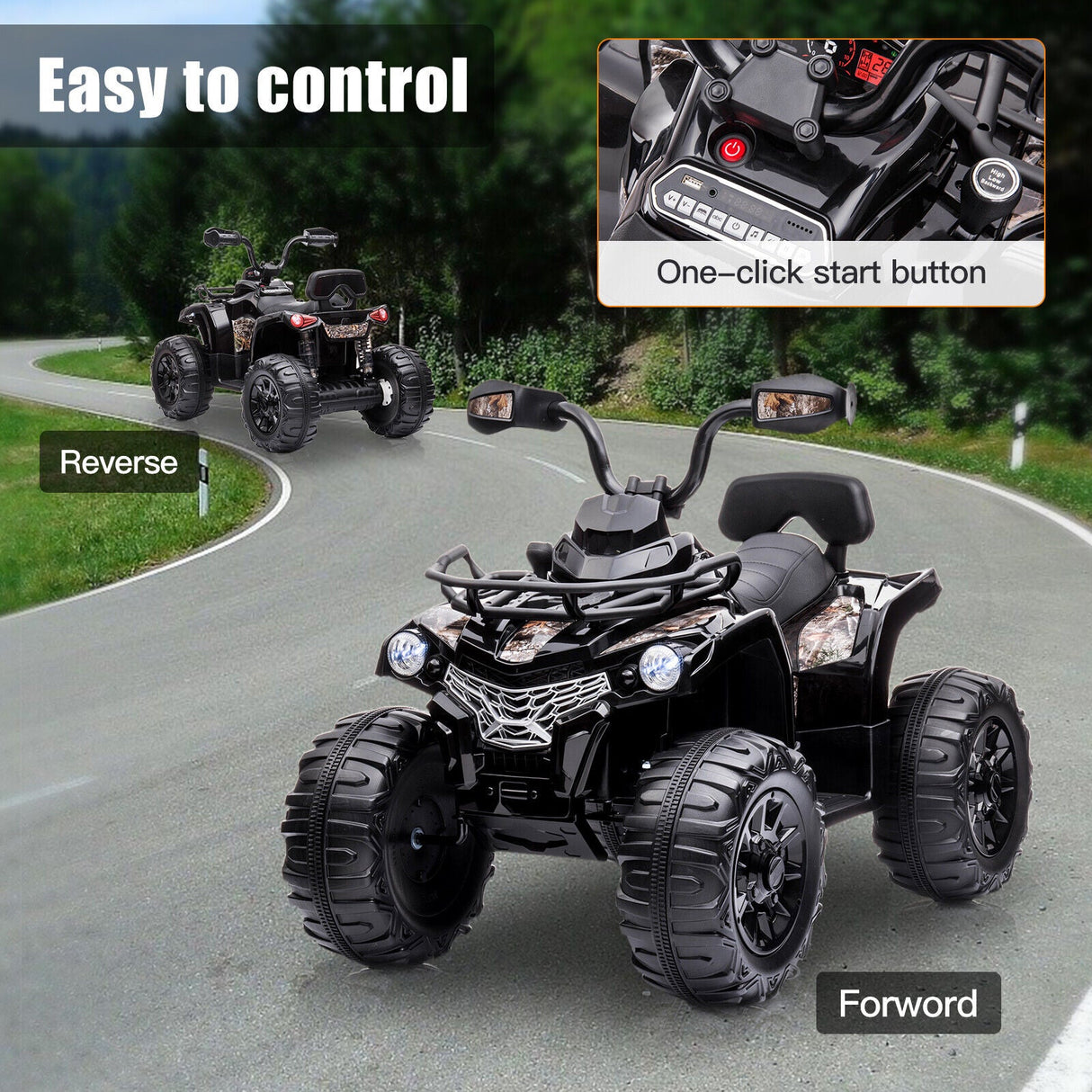 Electric Ride On ATV 4-Wheeler Quad Car Toy for Kids 3-8 Years Old with MP3 and 2-Speed Options