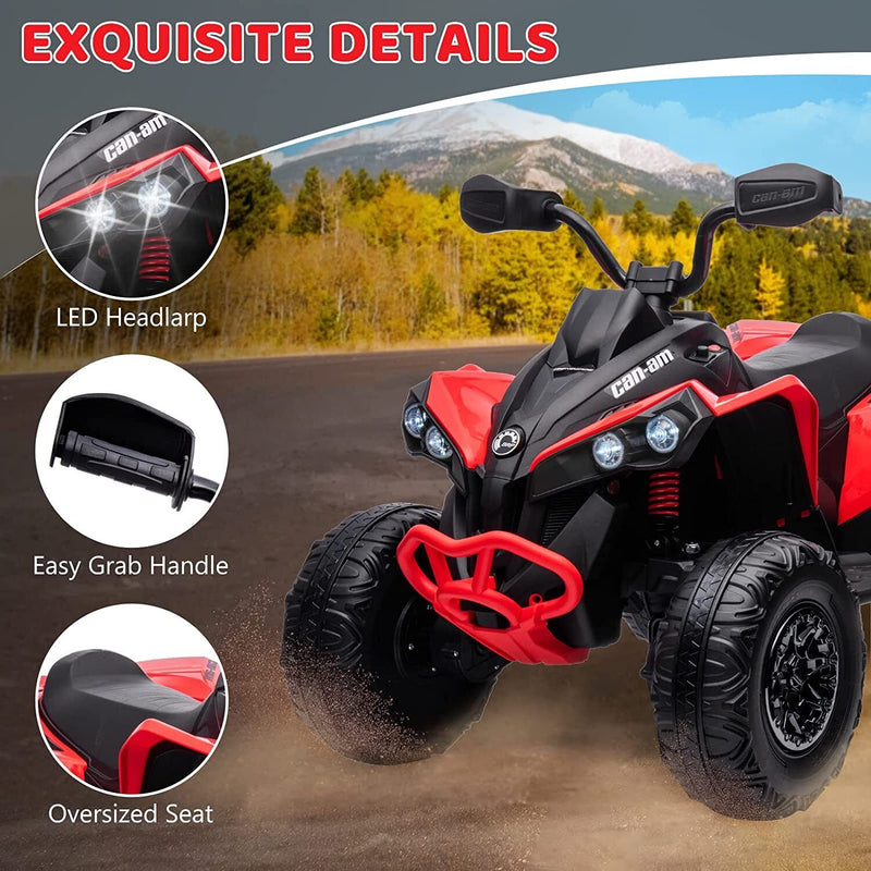 Electric Ride-On ATV Quad Car for Kids with MP3 Player and 4WD - Red