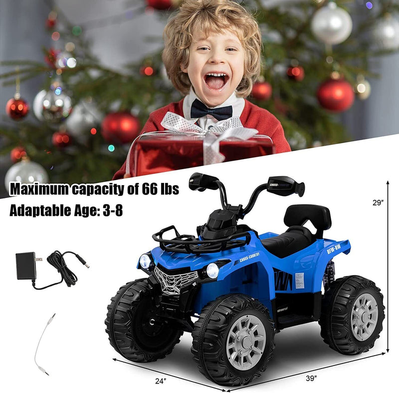 Electric Ride-On ATV Quad Car Toy for Kids with MP3, Headlights, and 2 Speed Options - 12V