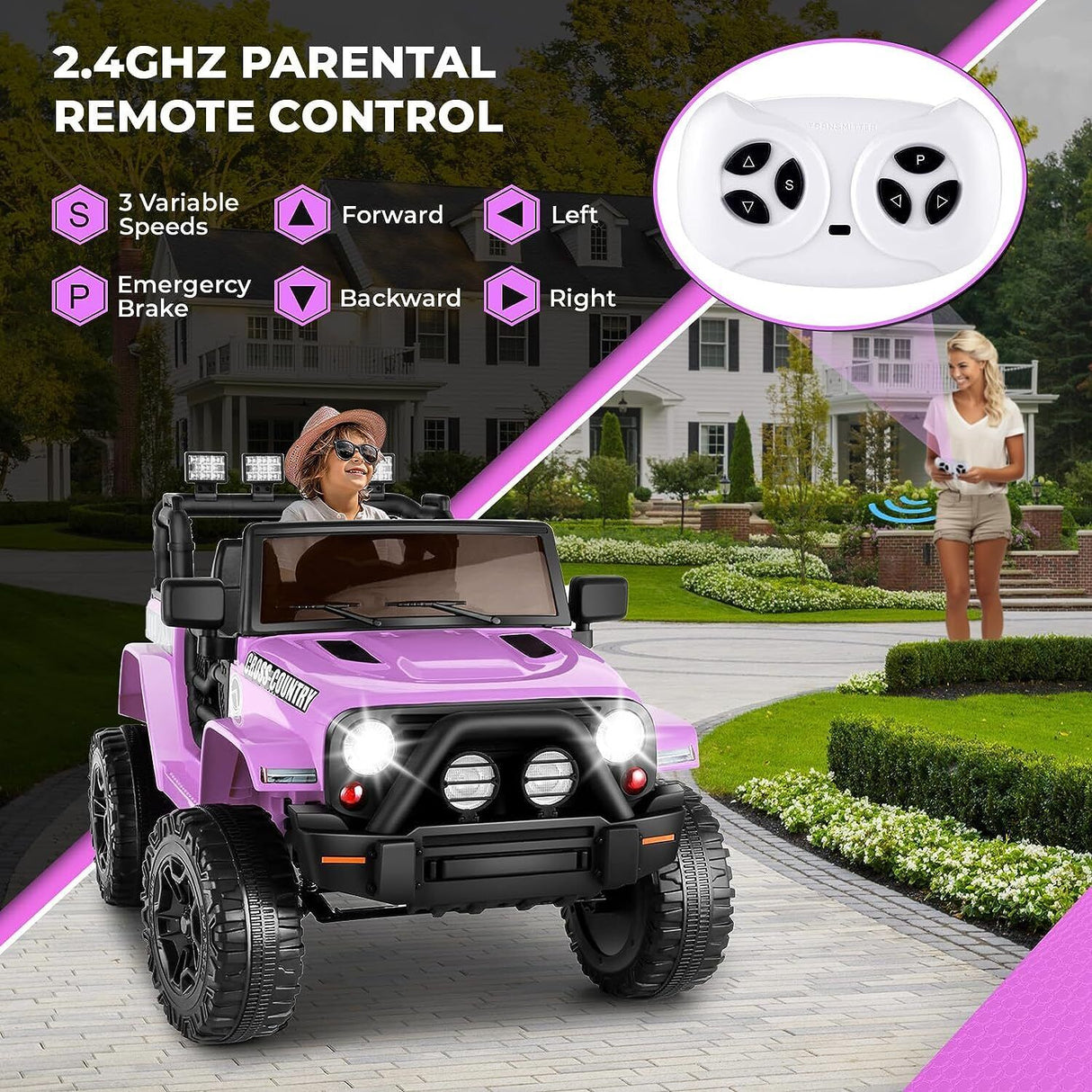 12V Electric Ride-On Car for Kids with Spring Suspension, MP3/USB/AUX, and Remote Control - 3 Speed Options