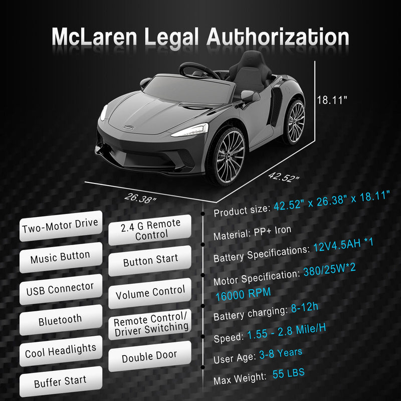 12V Licensed McLaren Battery Powered 2 Speed Sports Car Toy for Kids