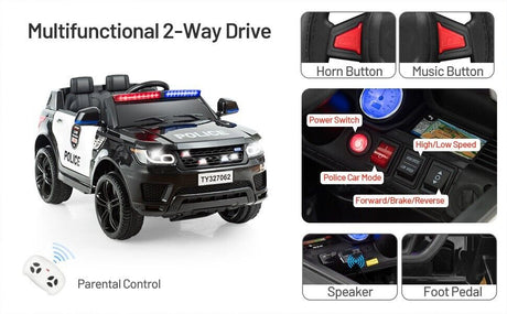Electric Ride On Car for Kids with 3 Speeds, Lights, Music & Remote Control - 12V