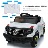 Electric Ride-On Car for Kids with 3 Speeds, Music Player, and Remote Control - White