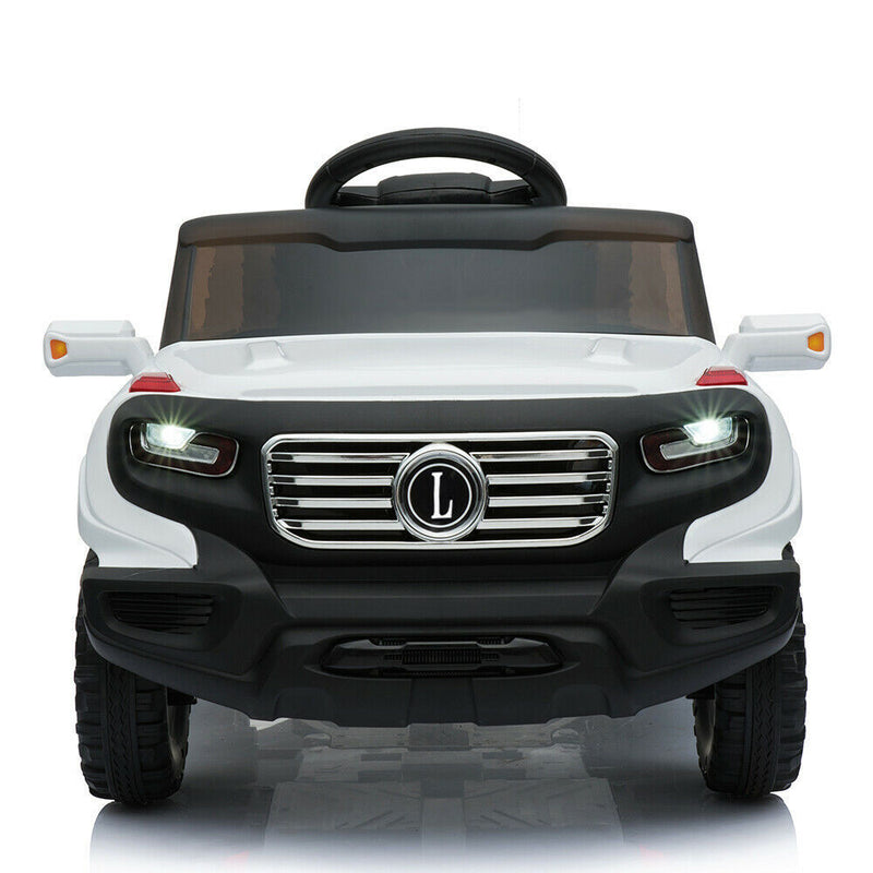 Electric Ride-On Car for Kids with 3 Speeds, Music Player, and Remote Control - White