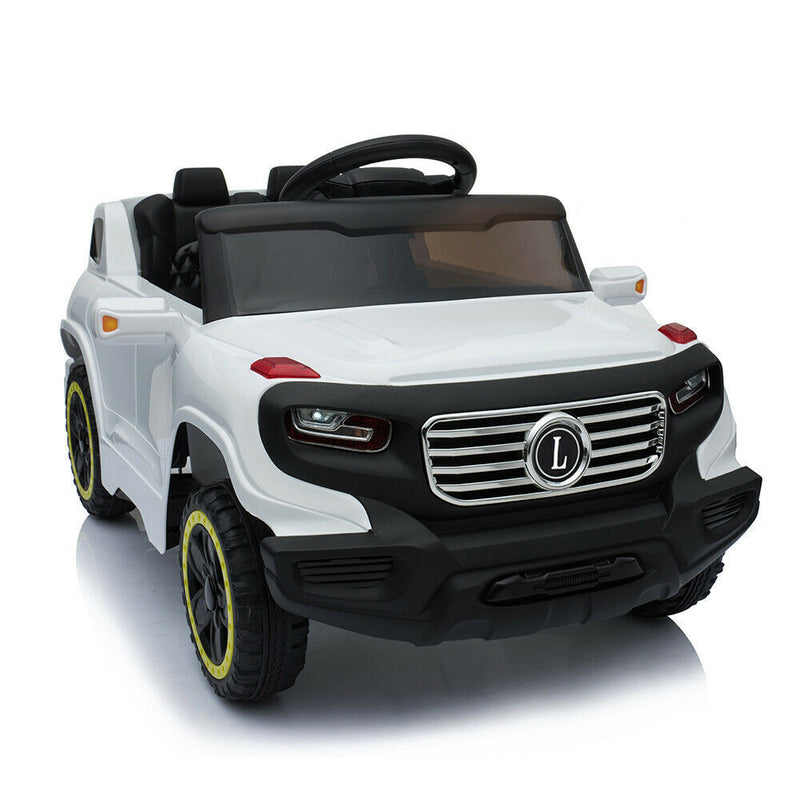Electric Ride-On Car for Kids with 3 Speeds, Music Player, and Remote Control - White