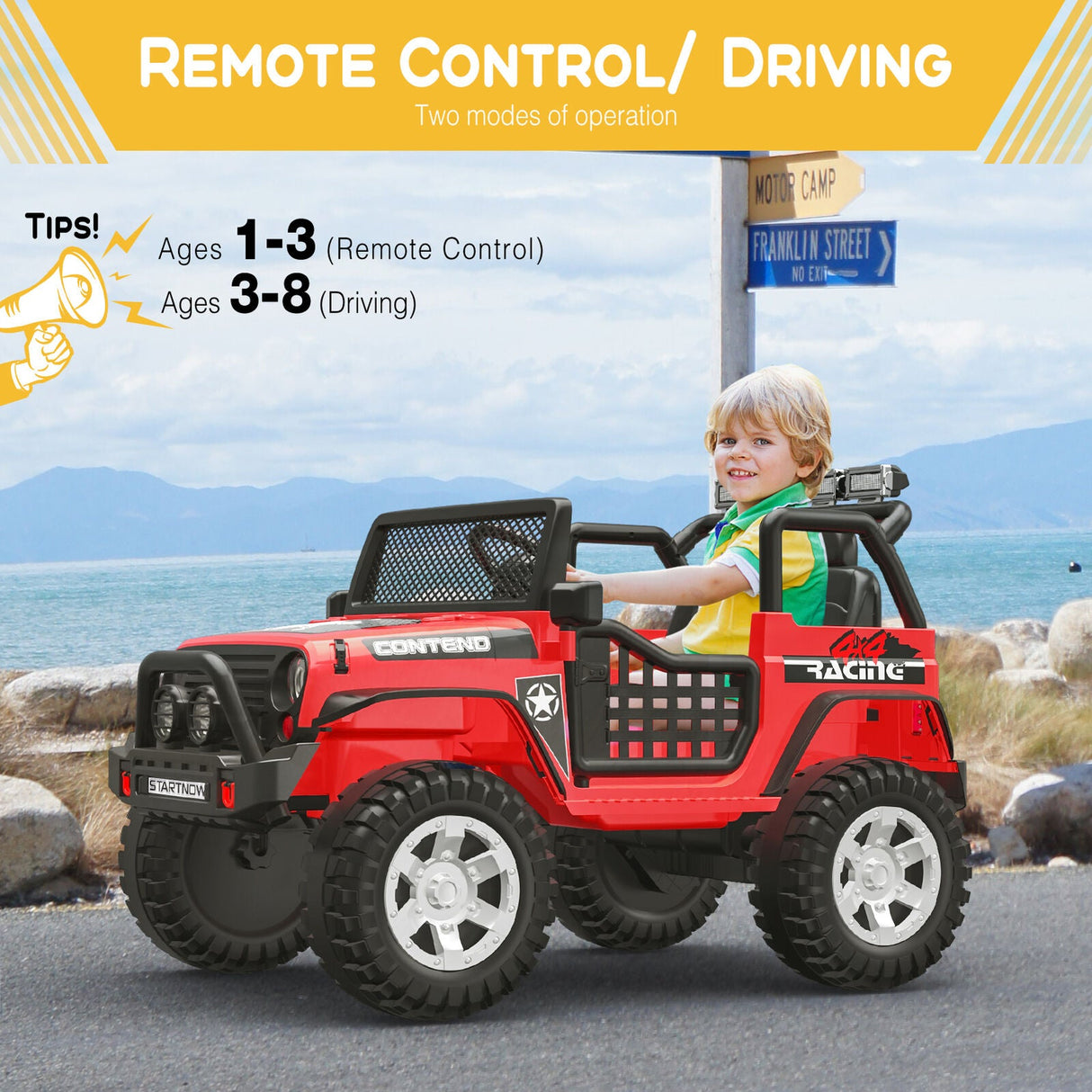 12V Electric Jeep Toy Car for Kids with LED Lights, MP3 Player, and Remote Control - Perfect Gift for Boys and Girls