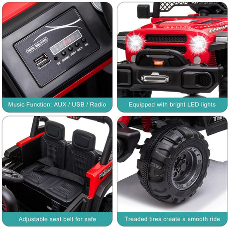Electric Ride-On Car for Kids with MP3, LED Lights, Remote Control, and Adjustable Seat Belt