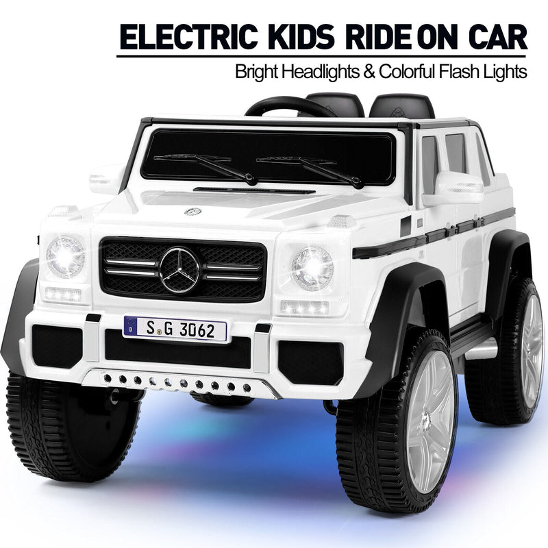 Electric Ride-On Car for Kids with Music, LED Lights, and Remote Control - 3 Speeds - White