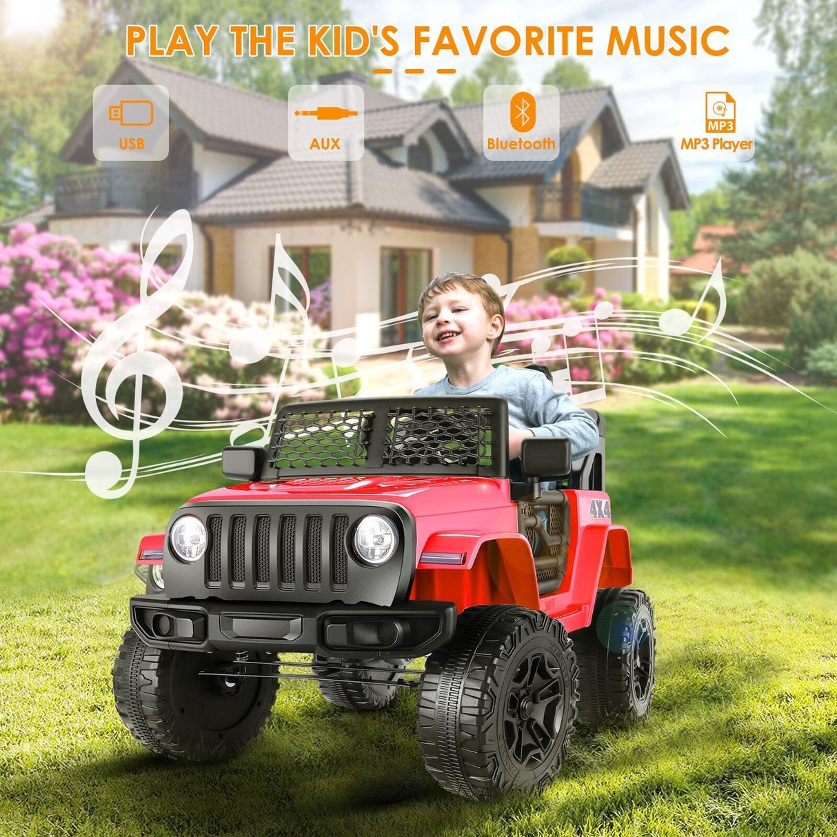 Kid-Powered Ride-On Car Truck with Remote Control, MP3, and LED Lights - 12V 7Ah