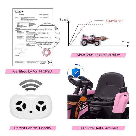 Electric Ride-On Car for Kids with Remote Control and Bucket - 12V Battery Powered